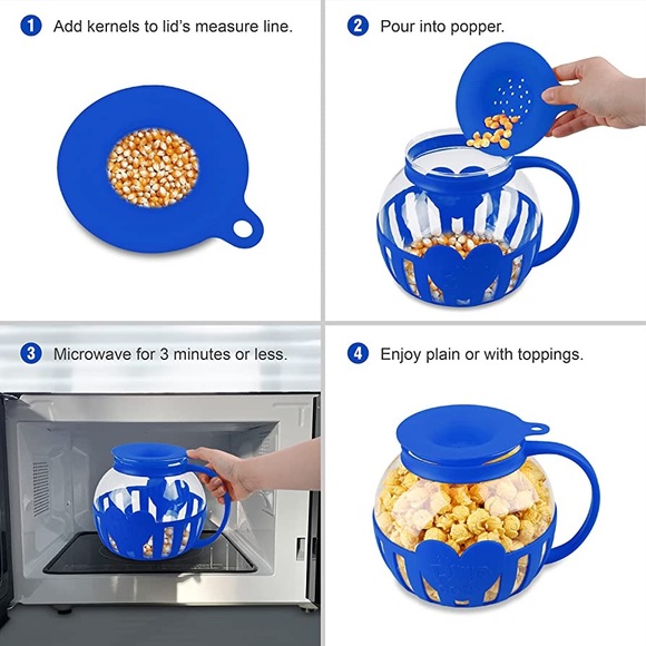 Ecolution Micro-Pop Microwave Popcorn Popper 3QT Temperature Safe Glass Blue - Picture 4 of 4